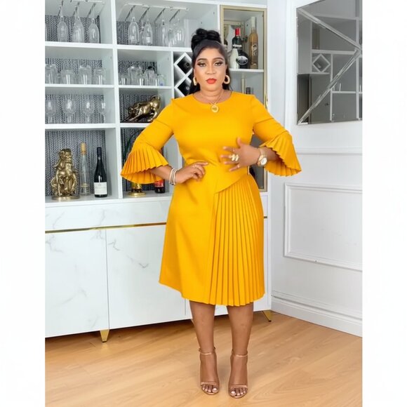 Pleated Elegance Midi Dress L - 2XL - Picture 1 of 5